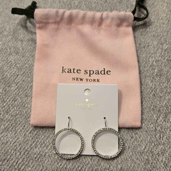 kate spade Jewelry - NWT Kate Spade silver pave rhinestone hoop drop earrings
